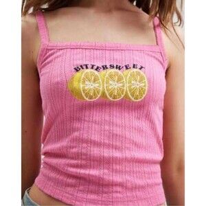 Urban Outfitters Bittersweet Lemon Graphic Ribbed Tank Pink Y2K Small